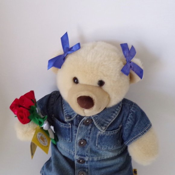 Build a Bear Workshop Bear with Jean Dress Roses and Bows  3041 - Picture 2 of 10